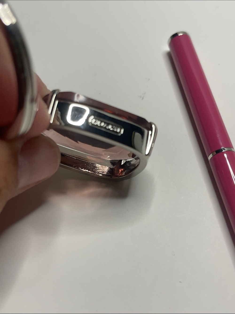 Coach Faceted Smoky Rose Gem Keychain - Silver Hardware and Coach Pen - Picture 3 of 6